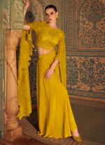 Chinnon Silk Yellow Party Wear Embroidery Work Readymade Indo Western